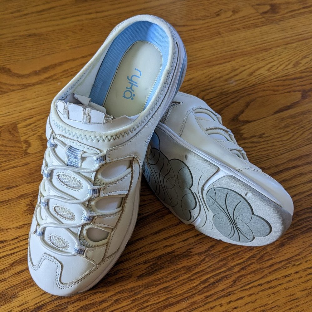 NEW Ryka Fishermule Bungee Slide Mule SHOE 8M White/ GRAY/BLUE